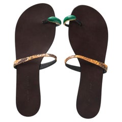 Giuseppe Zanotti Brown Snakeskin Embossed Leather Flat Sandals sz 41