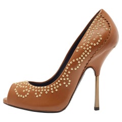 Giuseppe Zanotti Brown Studded Leather Peep Toe Pumps Size 38