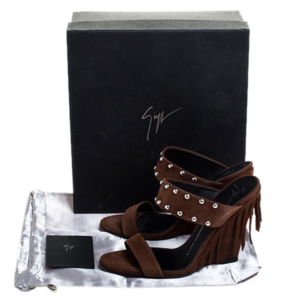 Giuseppe Zanotti Brown Studded Suede Taline Fringed Wedge Sandals Size 39 3