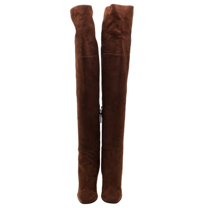 Black Giuseppe Zanotti Brown Suede Alabama Over The Knee Boots Size 38