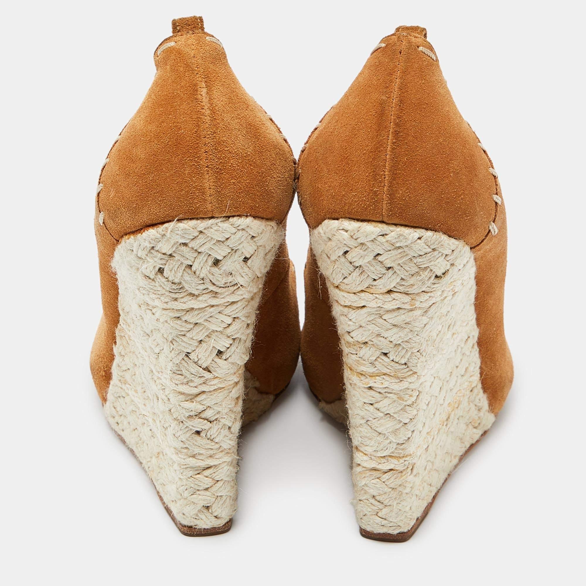 Giuseppe Zanotti Brown Suede Espadrille Wedge Ankle Strap Peep Toe Pumps Size 39 For Sale 1