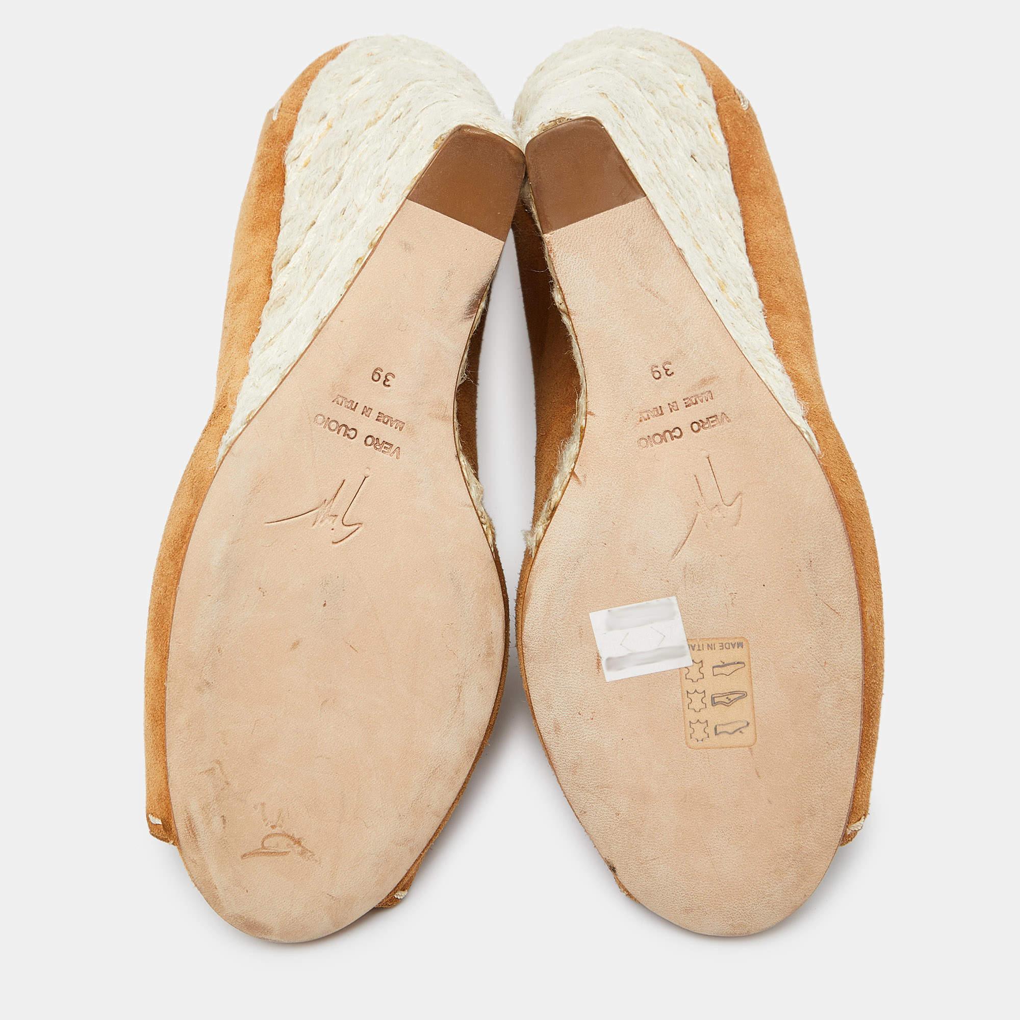 Giuseppe Zanotti Brown Suede Espadrille Wedge Ankle Strap Peep Toe Pumps Size 39 For Sale 2