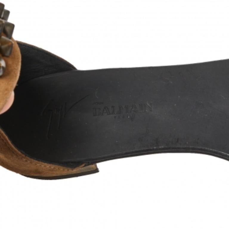 Giuseppe Zanotti Brown Suede Leather Studded Toe Ring Sandals Size 38.5 For Sale 1