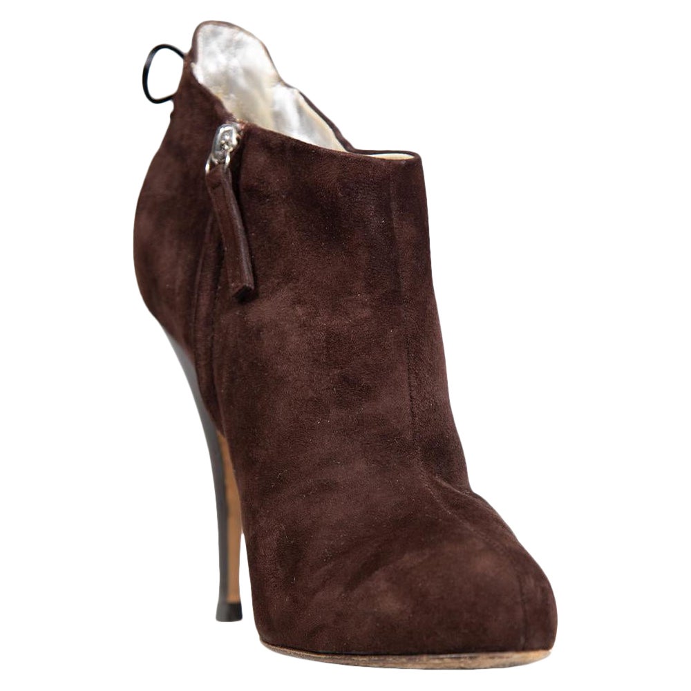 Giuseppe Zanotti Brown Suede Stiletto Ankle Boots Size IT 37