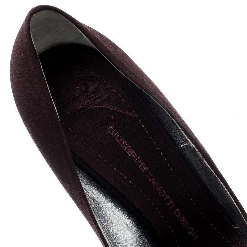 Giuseppe Zanotti Burgundy Satin Embellished Peep Toe Pumps Size 40 1
