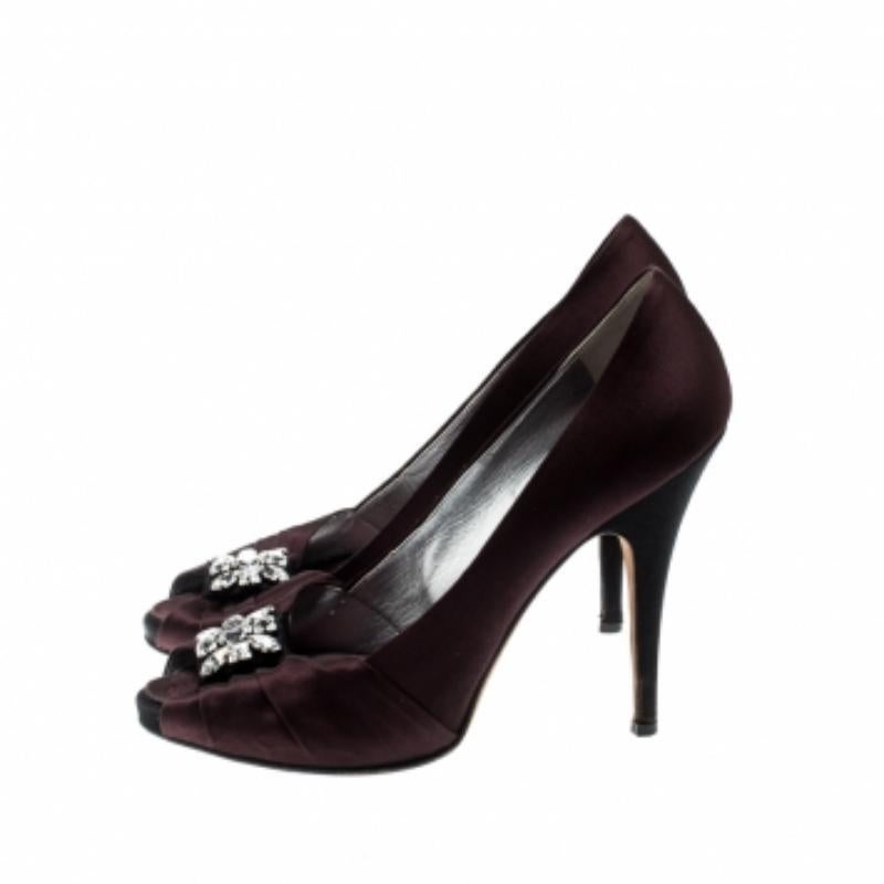 Giuseppe Zanotti - raso borgogna - Pumps Peep Toe impreziosite Taglia 40 in vendita 3