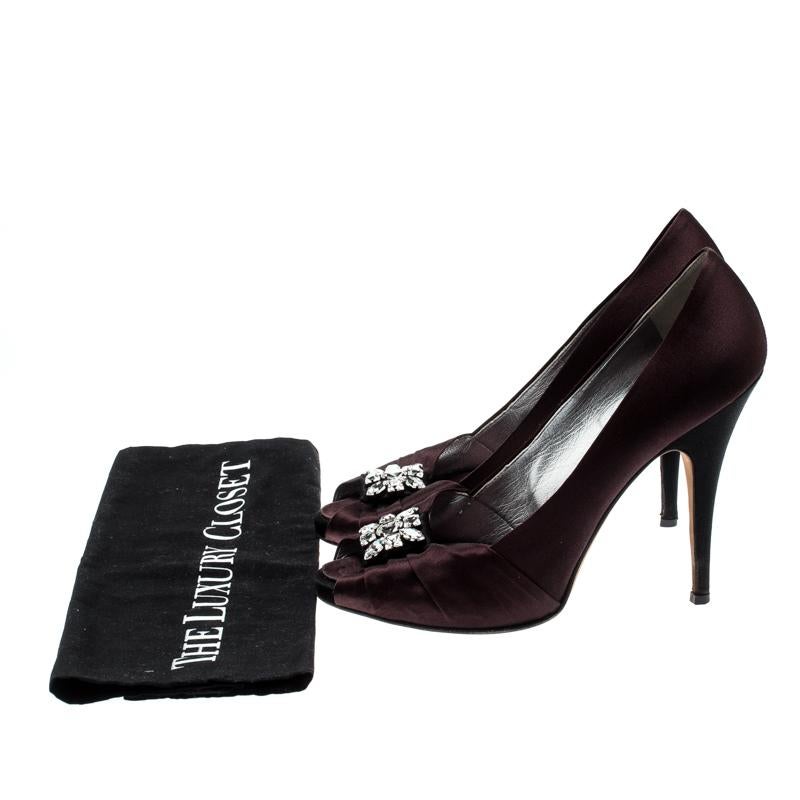 Giuseppe Zanotti Burgundy Satin Embellished Peep Toe Pumps Size 40 3