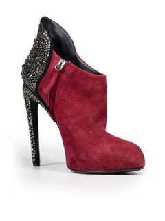 Giuseppe Zanotti Burgundy Suede Crystal Boots Size IT 39