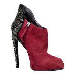 Giuseppe Zanotti Burgundy Suede Crystal Boots Size IT 39