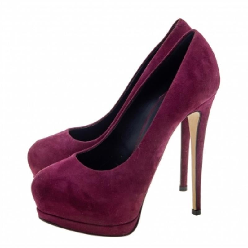 Black Giuseppe Zanotti  Burgundy Suede Platform Pumps Size 37.5 For Sale