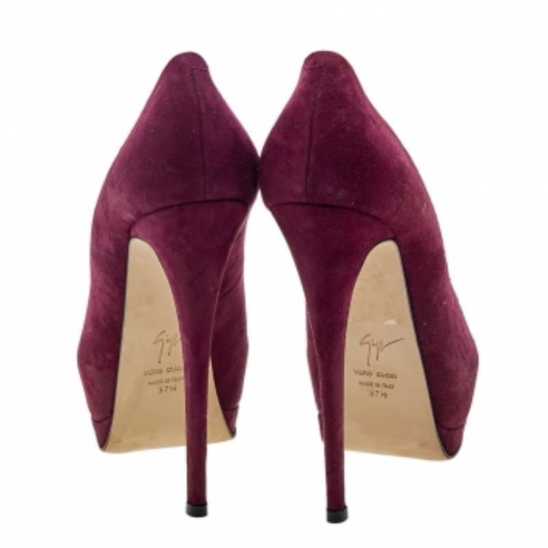 Giuseppe Zanotti  Burgundy Suede Platform Pumps Size 37.5 For Sale 2