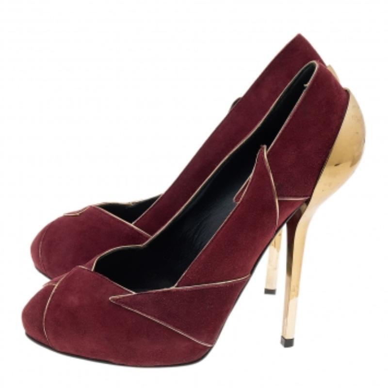Giuseppe Zanotti Burgundy Suede Platform Pumps Size 39 In Good Condition For Sale In Dubai, Al Qouz 2