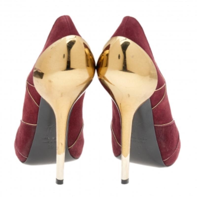 Women's Giuseppe Zanotti Burgundy Suede Platform Pumps Size 39 For Sale