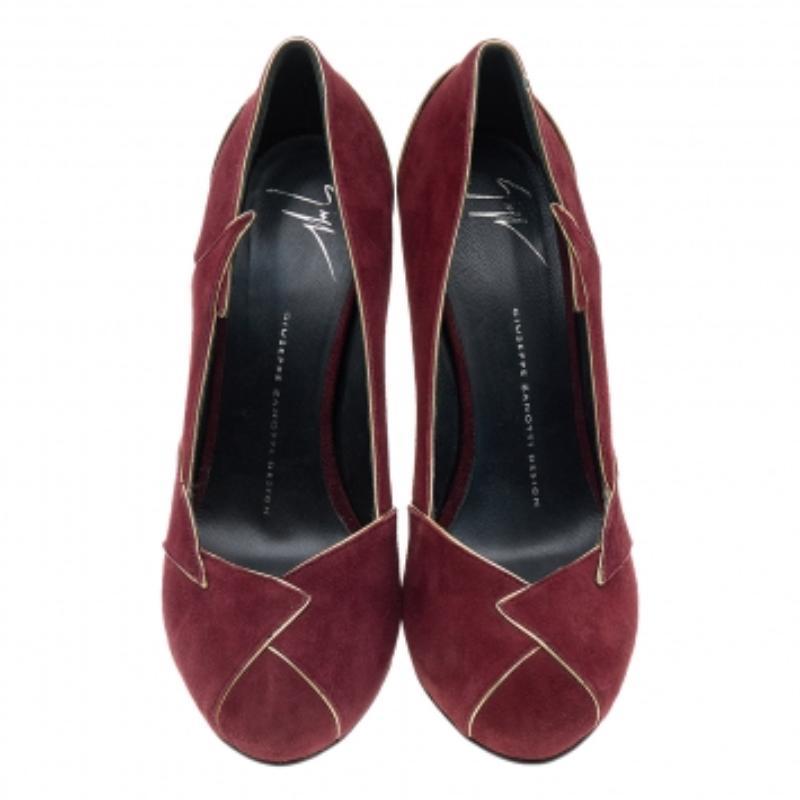 Giuseppe Zanotti Burgundy Suede Platform Pumps Size 39 For Sale 1
