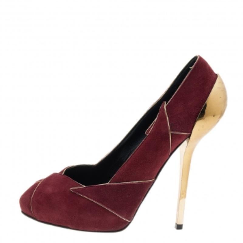 Giuseppe Zanotti Burgundy Suede Platform Pumps Size 39 For Sale 3