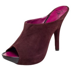 Giuseppe Zanotti Burgundy Suede Platform Slide Mule Sandals Size 40.5