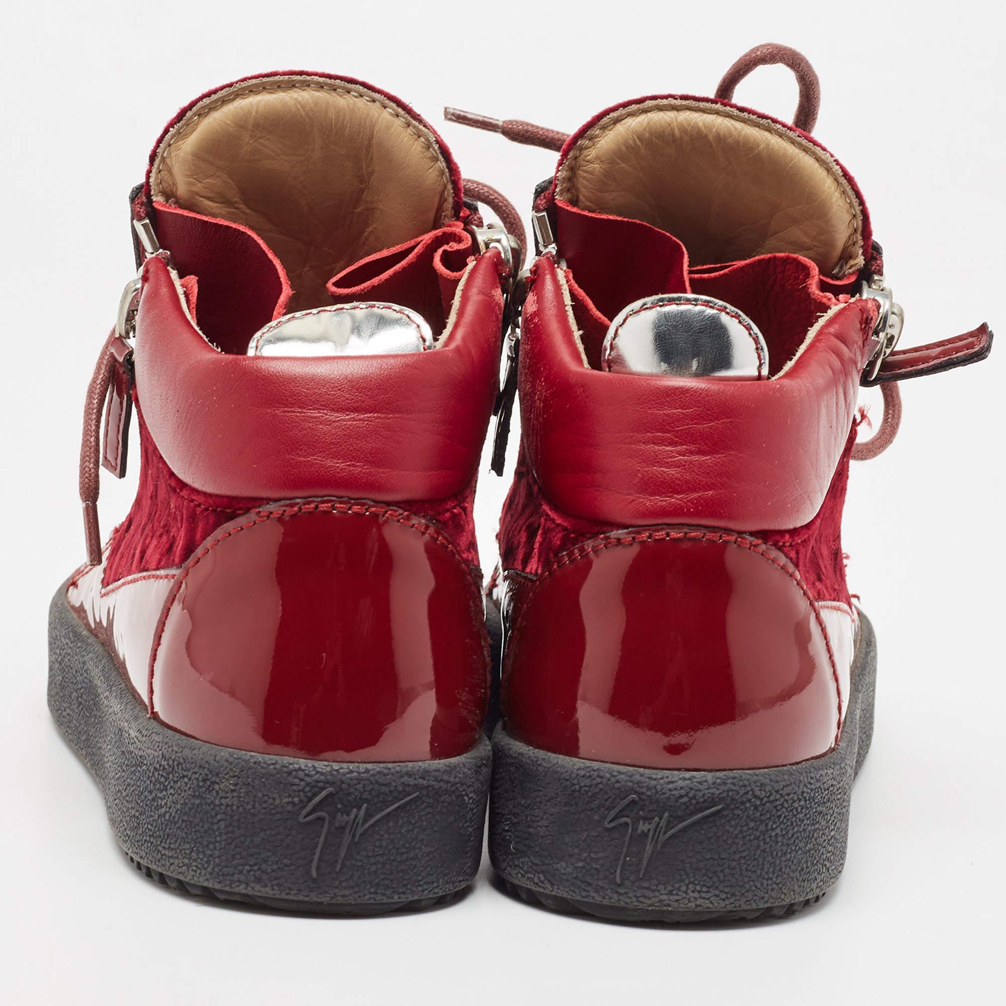 De las mujeres Giuseppe Zanotti Zapatillas altas Frankie de terciopelo y charol burdeos Talla 37 en venta