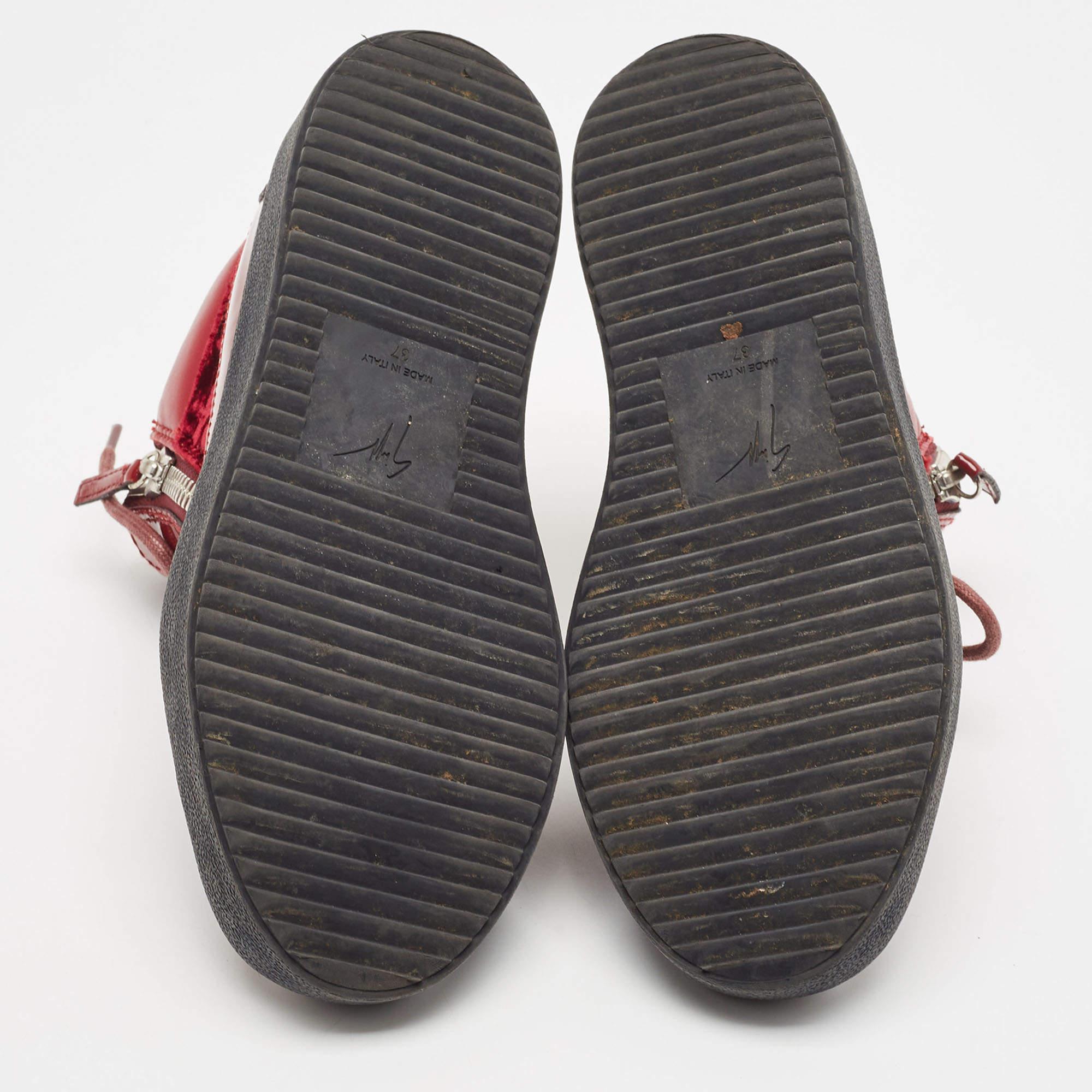 Giuseppe Zanotti Zapatillas altas Frankie de terciopelo y charol burdeos Talla 37 en venta 1