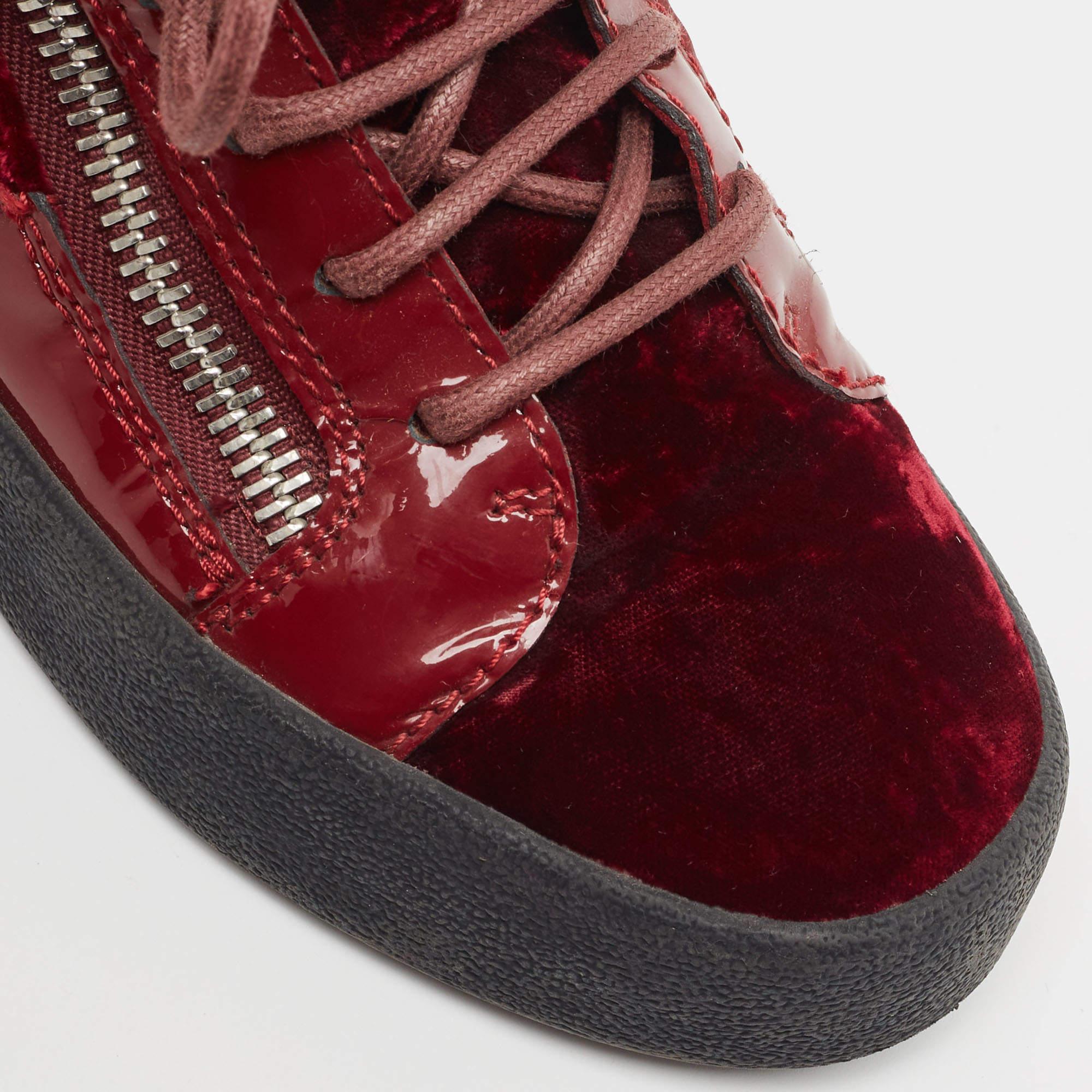 Giuseppe Zanotti Zapatillas altas Frankie de terciopelo y charol burdeos Talla 37 en venta 3