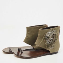 Giuseppe Zanotti Canvas Skull Crystal Embellished Toe Ring Zipper Flats Size 36