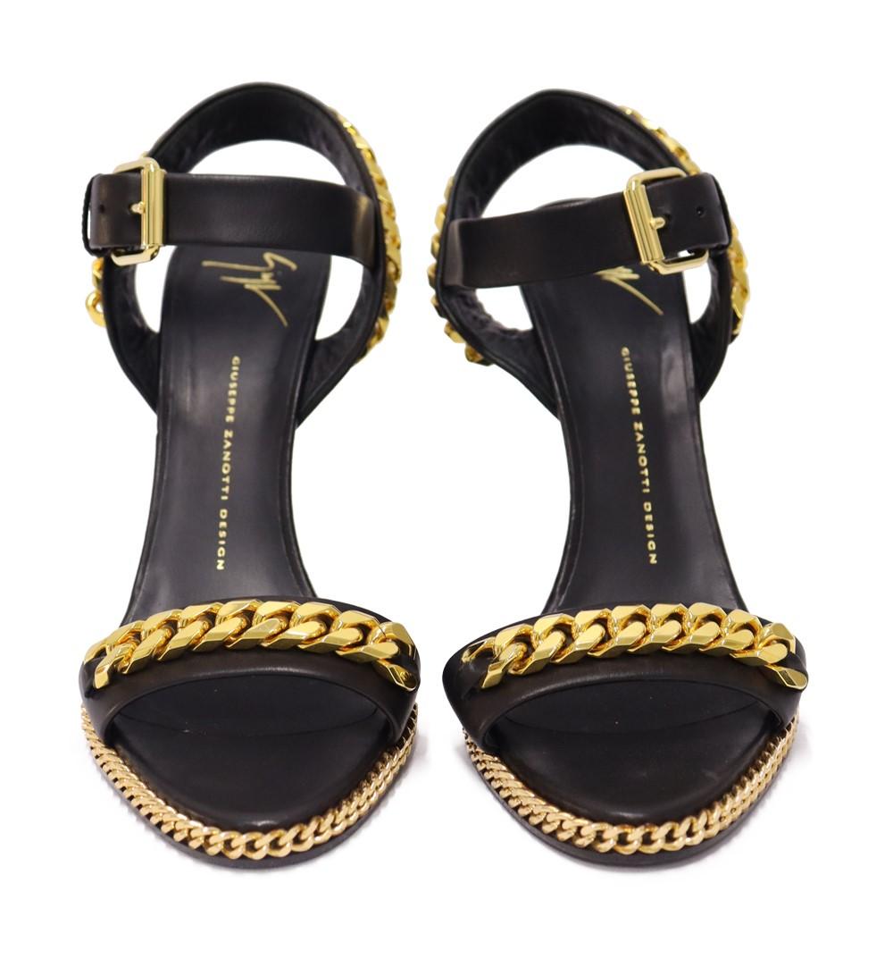 Black Giuseppe Zanotti Chain Detail Wedge Sandals Size EU 41