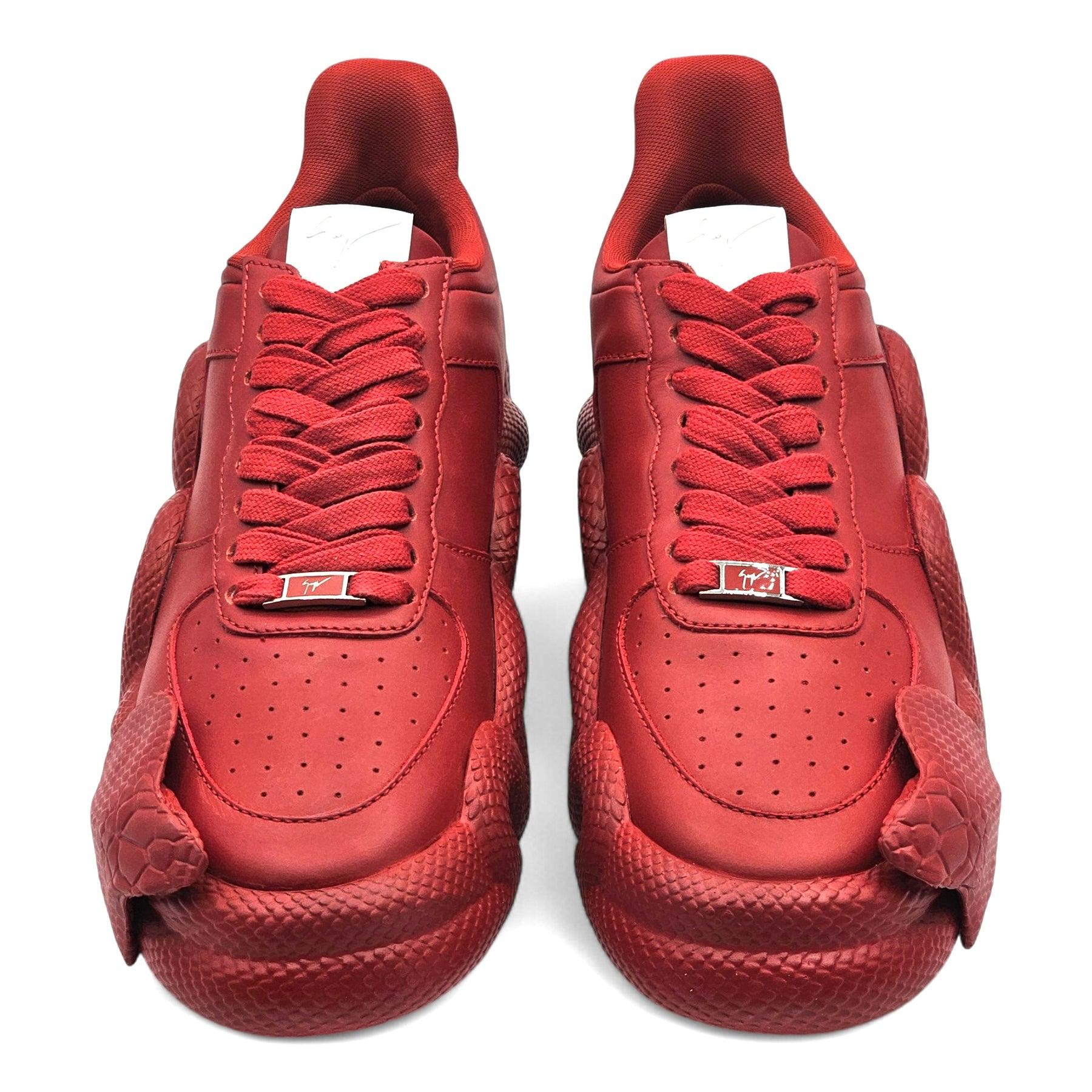 Giuseppe Zanotti Cobra Sneakers with Leather in Red

Additional information:
Material: Leather upper, Rubber 'Cobras' outsole
Style: RM20035003
Color: Red 
Size: 45 EU (12 US)
Country: Italy
Condition: Brand new with minor imperfections.
Box