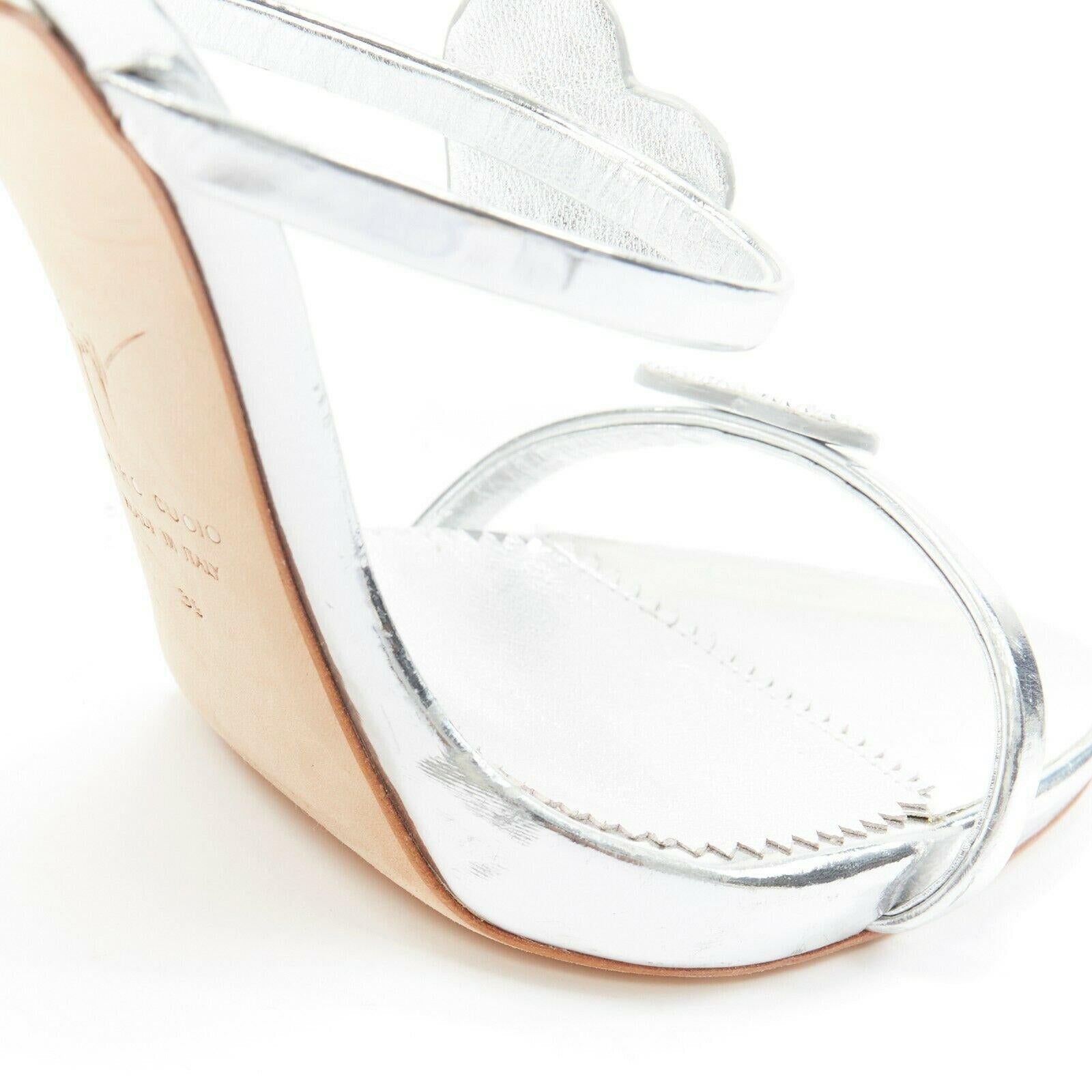 GIUSEPPE ZANOTTI Coline silver leather crystal heart high heel sandals EU39 For Sale 1