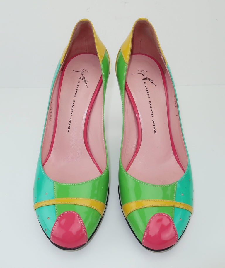 Giuseppe Zanotti Color Block Patent Leather Shoes Sz 37 For Sale at 1stdibs
