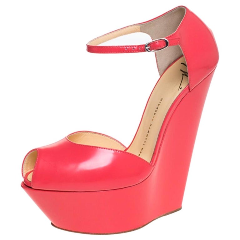 Giuseppe Zanotti Coral Leather Peep Toe Platform Wedge Sandals Size 39 For  Sale at 1stDibs