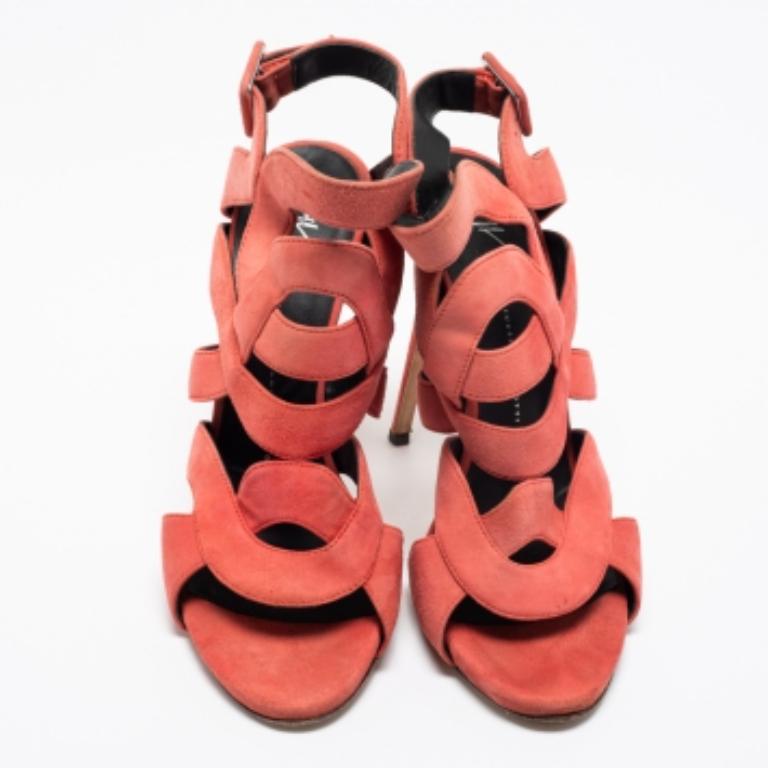 Giuseppe Zanotti Sandalias de ante rosa coral recortadas tamaño 40 en venta 2