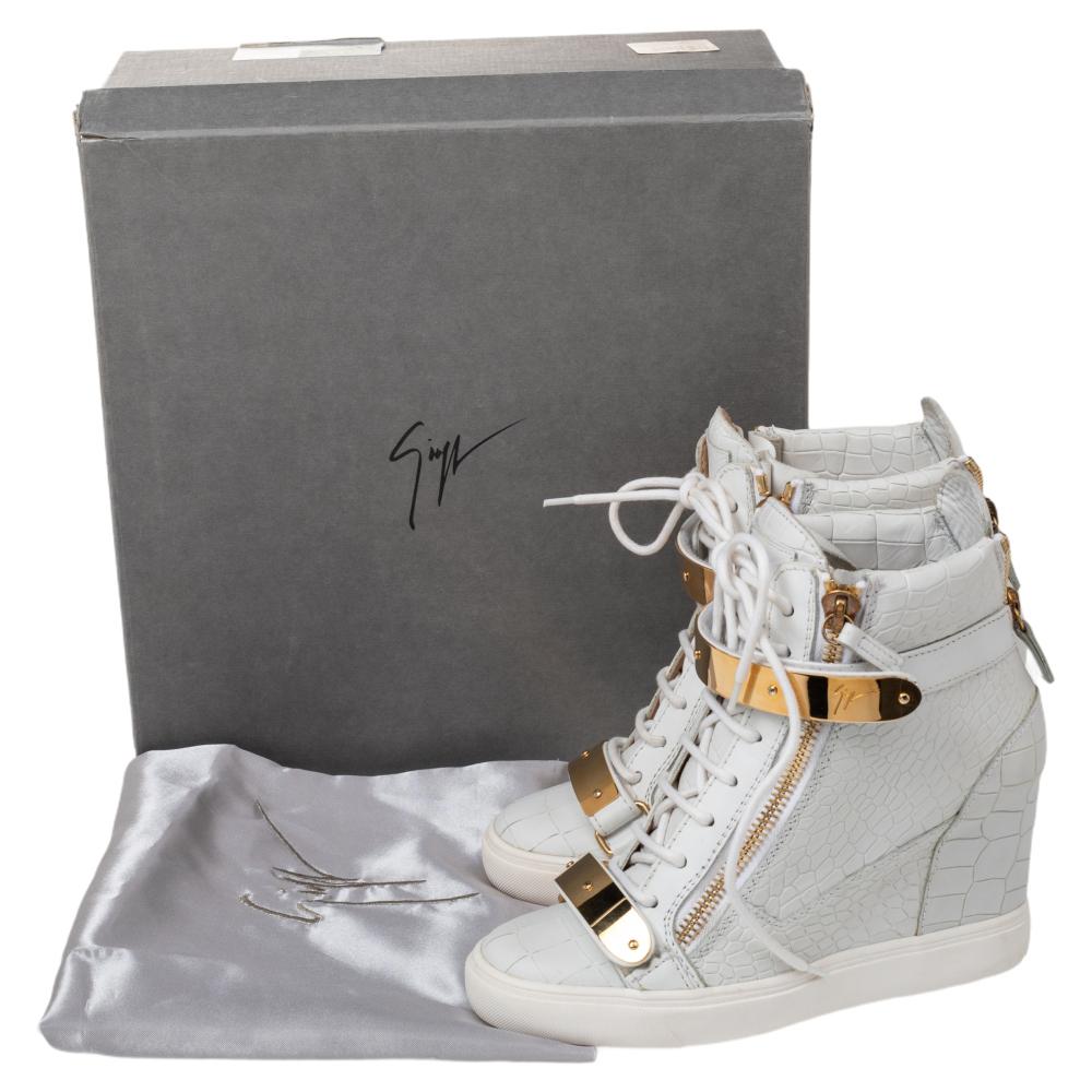 Giuseppe Zanotti Croc Embossed And Leather Wedge High Top Sneakers Size 38 1