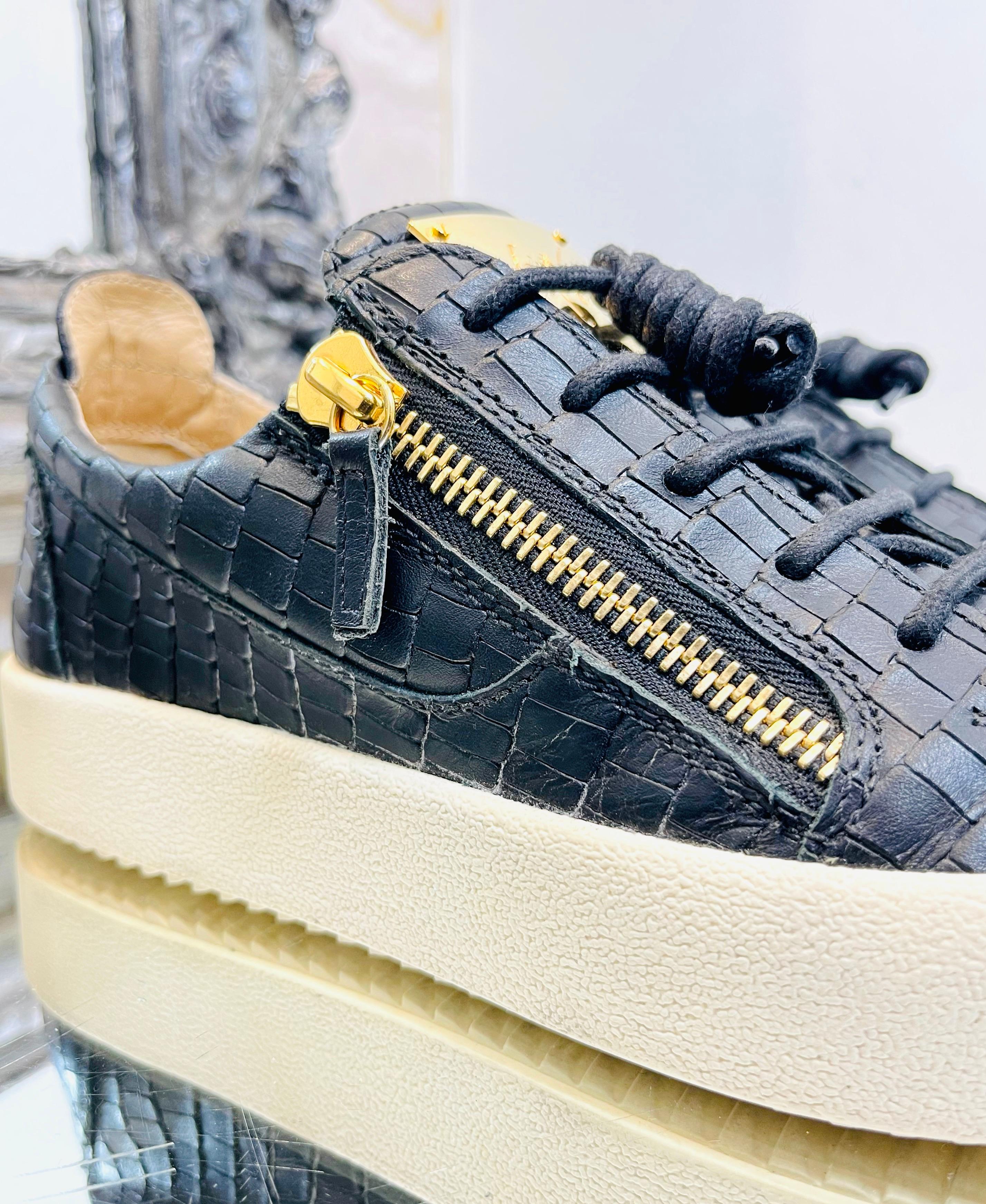 Giuseppe Zanotti Croc Embossed Leather Sneakers In Good Condition For Sale In London, GB