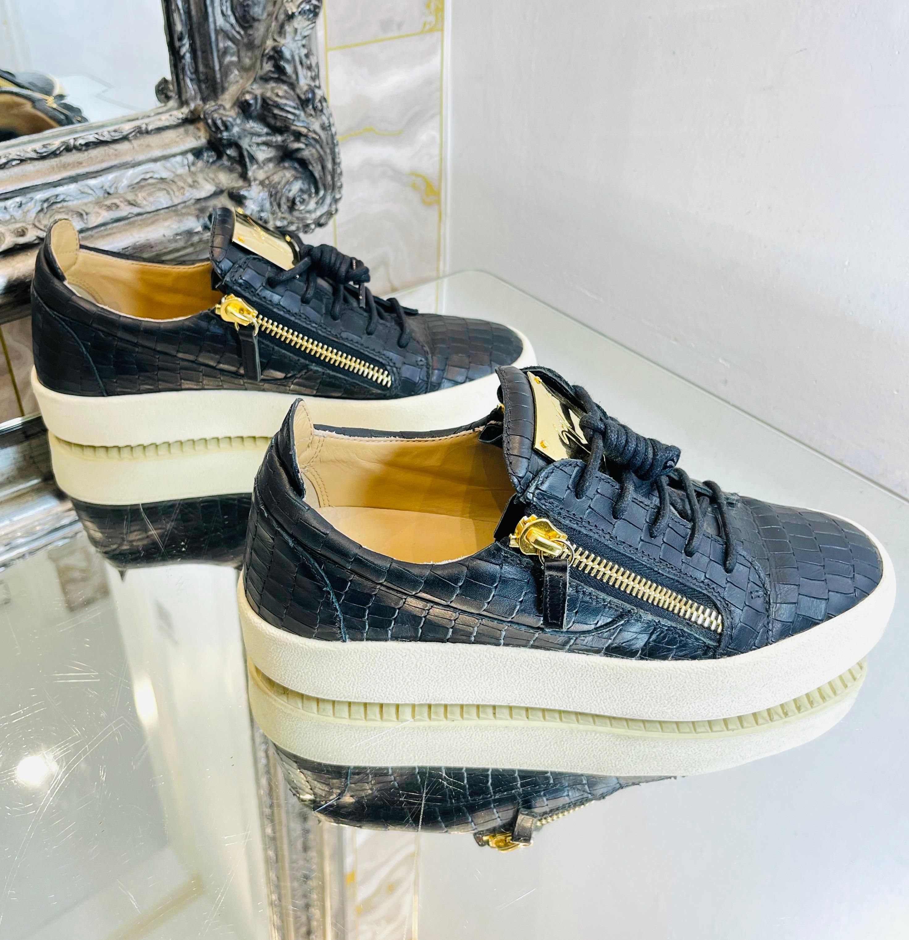 Women's Giuseppe Zanotti Croc Embossed Leather Sneakers For Sale