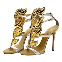 Giuseppe Zanotti Cruel Coline Gold Silver Metal Wing Strappy Leather Sandals 38