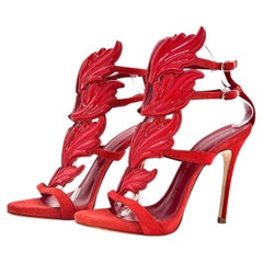 Giuseppe Zanotti Cruel Coline Red Suede Metal Wing Strappy Stiletto Sandals 38