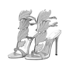 Giuseppe Zanotti Cruel Coline Silver Glitter Metal Wing Strappy Sandals 37