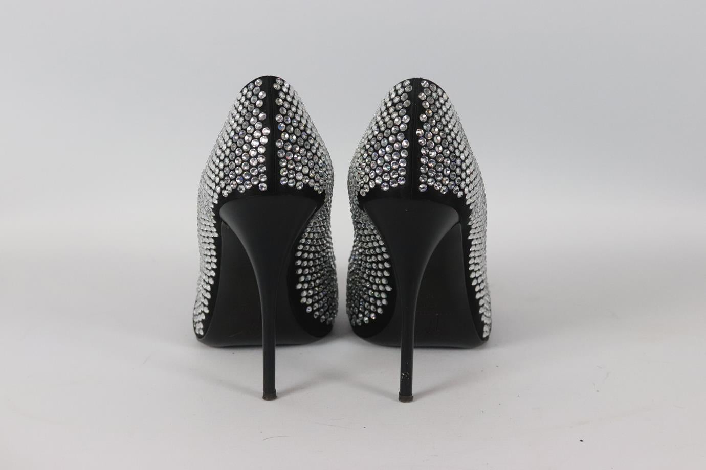 Giuseppe Zanotti Crystal Embellished Satin And Leather Pumps Eu 39 Uk 6 Us 9 In Excellent Condition In London, GB