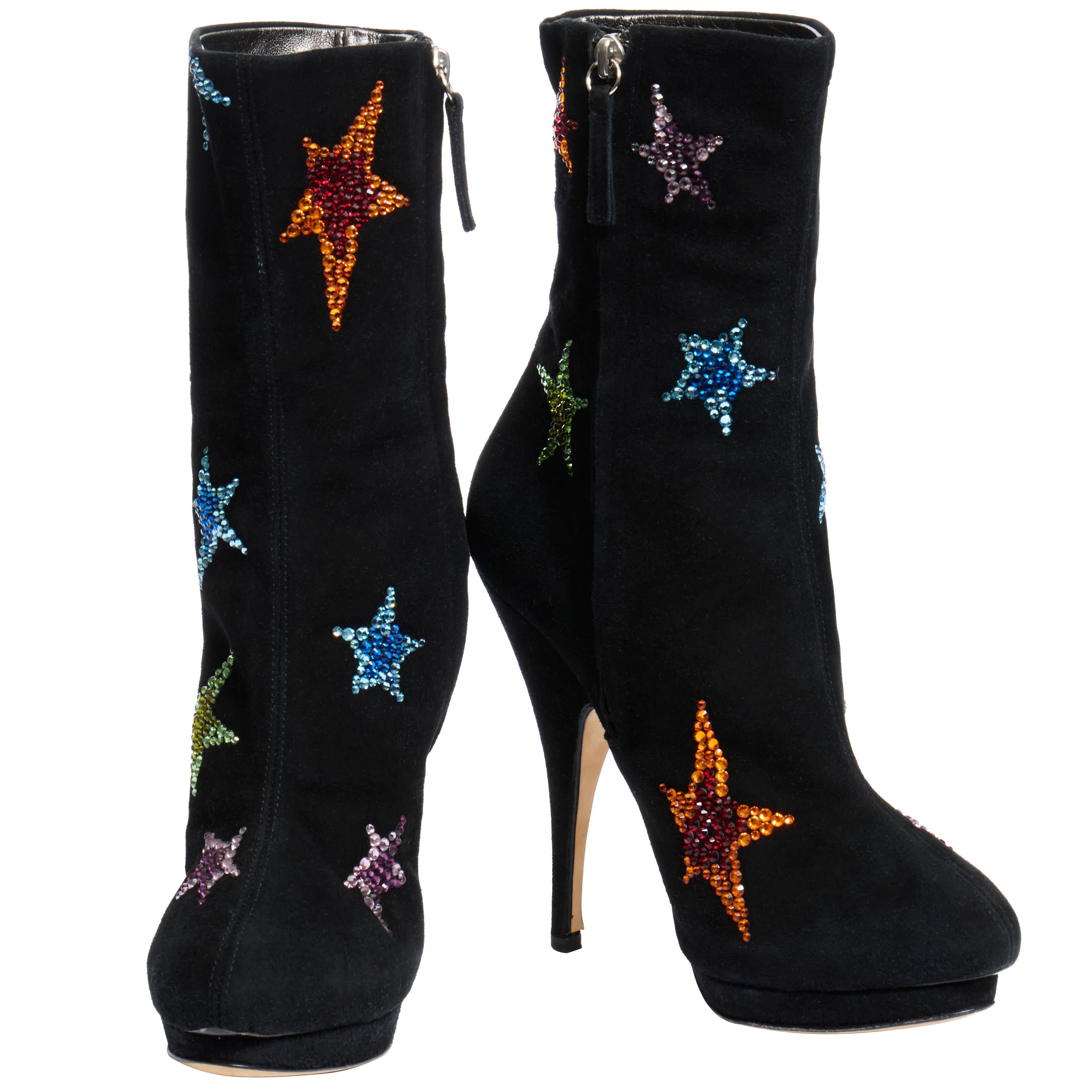 Giuseppe Zanotti Crystal Star Suede Platform Boots FW13 • Size 39 For Sale