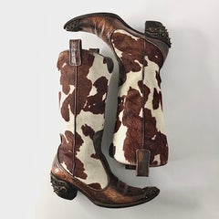 Giuseppe Zanotti Crystals Cow Print Pull On Western Cowgirl Heeled Boots 7