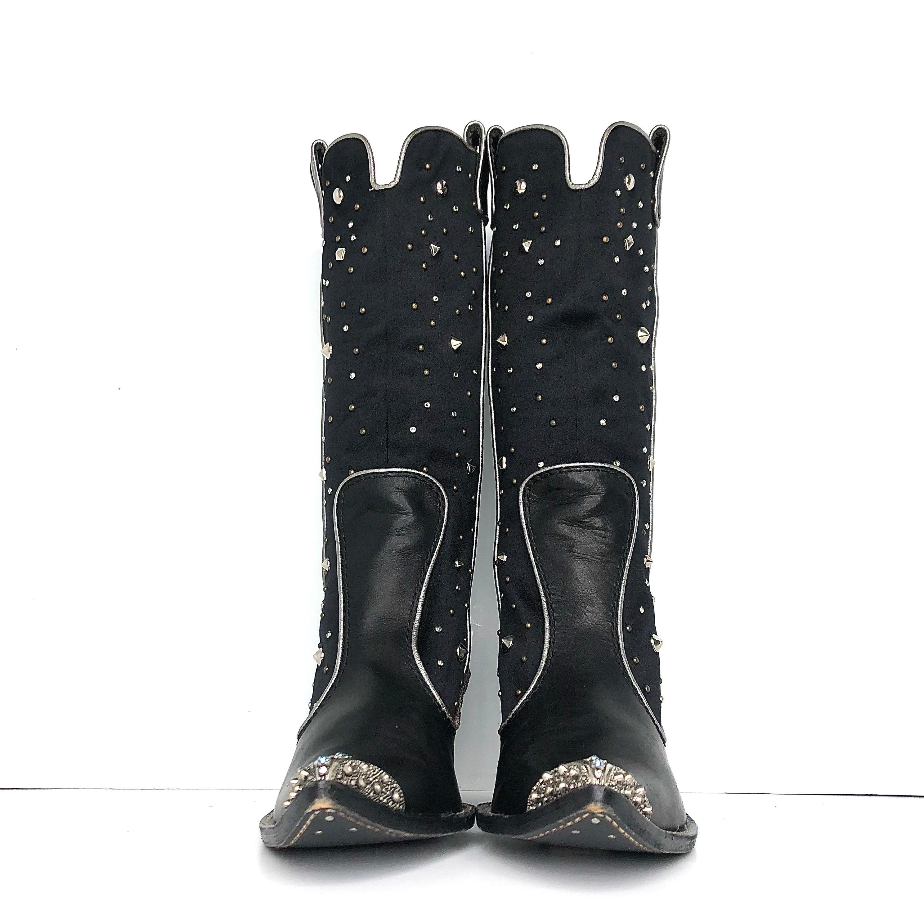 Women's Giuseppe Zanotti Crystals Studded Pull On Western Cowgirl Heeled Boots 37.5 For Sale