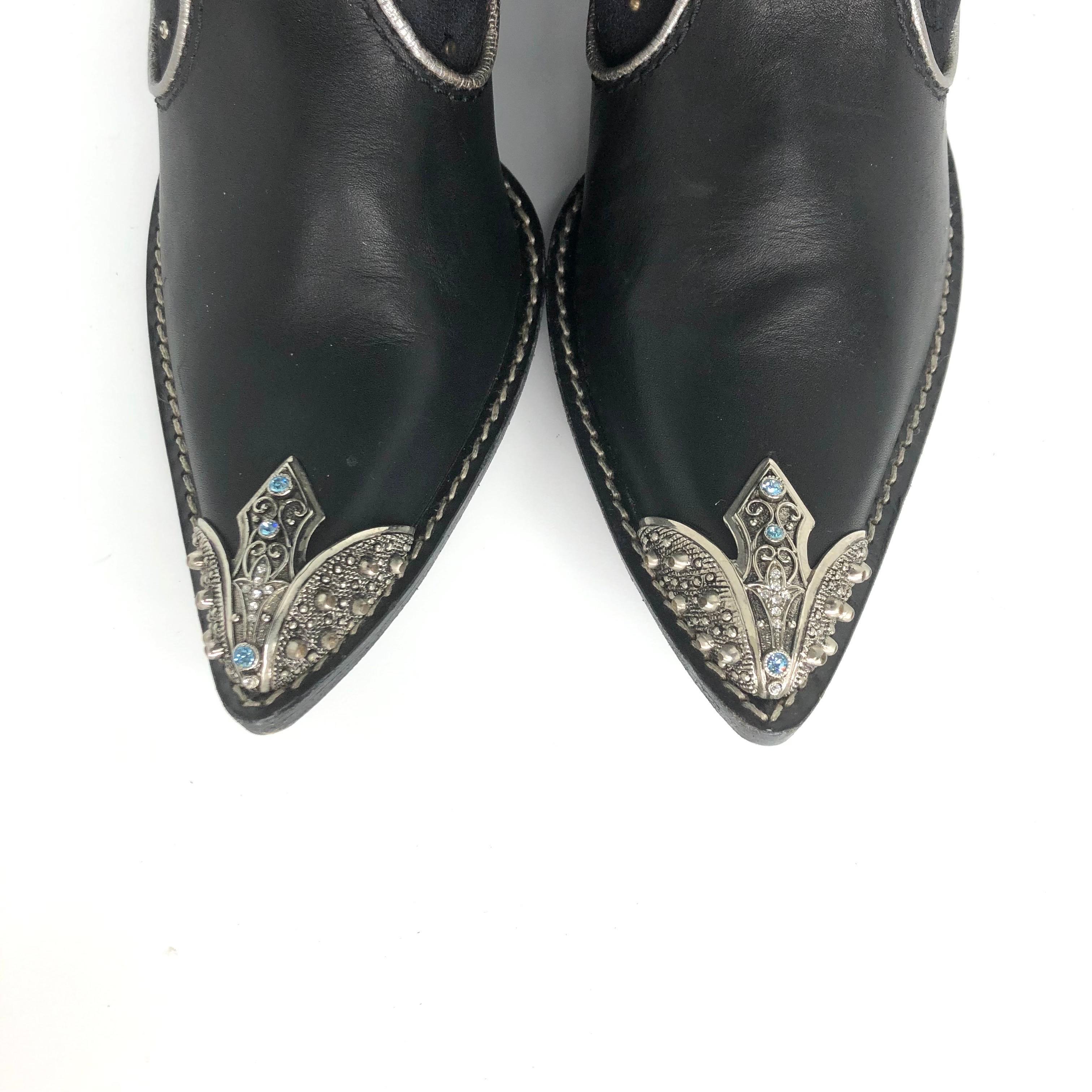 Giuseppe Zanotti Crystals Studded Pull On Western Cowgirl Heeled Boots 37.5 For Sale 1