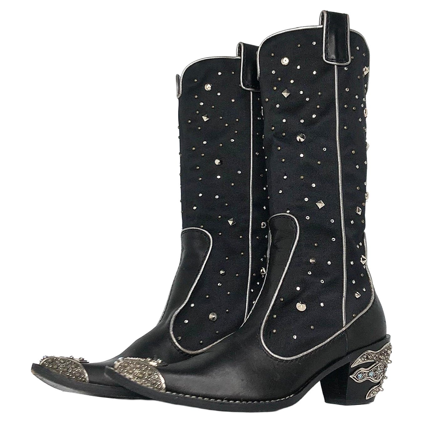 Giuseppe Zanotti Crystals Studded Pull On Western Cowgirl Heeled Boots 37.5