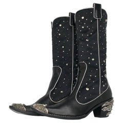 Giuseppe Zanotti Crystals Studded Pull On Western Cowgirl Heeled Boots 37.5