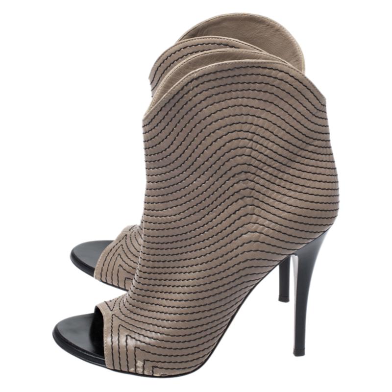 Giuseppe Zanotti Dark Beige Stitch Detail Leather Peep Toe Ankle Bootie Size37.5 For Sale 1