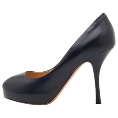Giuseppe Zanotti Dark Blue Leather Peep Toe Pumps Size 40