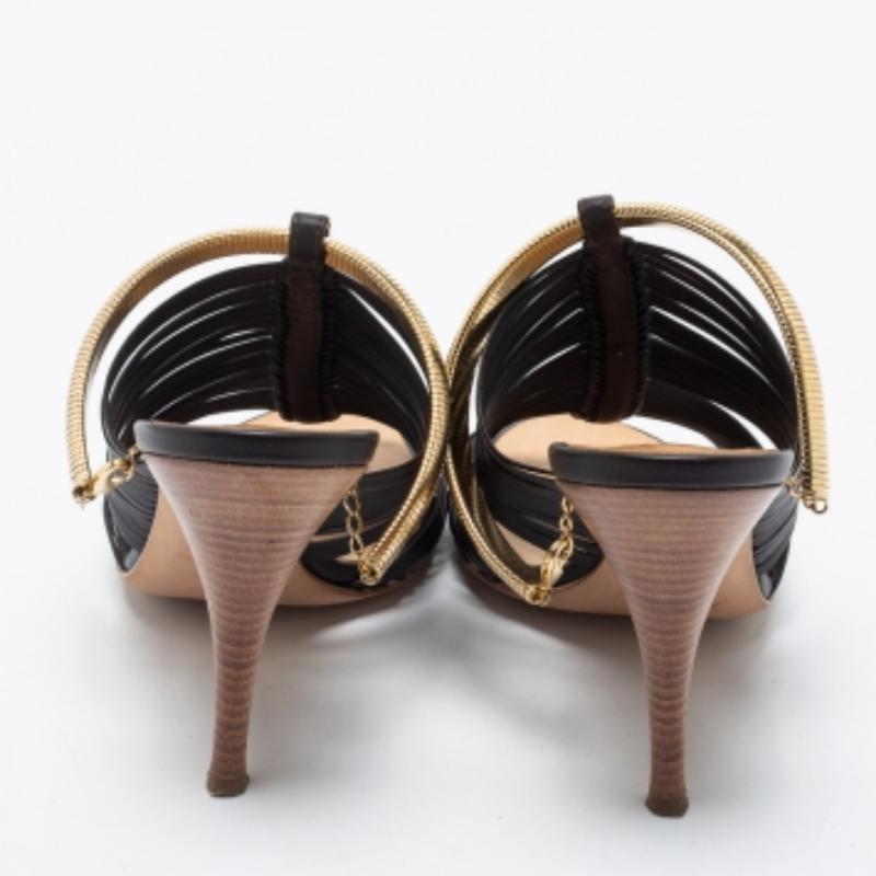 Giuseppe Zanotti Dunkelbraune Leder Riemchensandalen Größe 37.5 (Schwarz) im Angebot