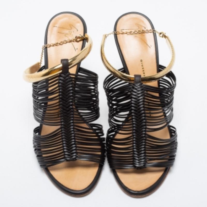 Giuseppe Zanotti Dunkelbraune Leder Riemchensandalen Größe 37.5 im Angebot 2