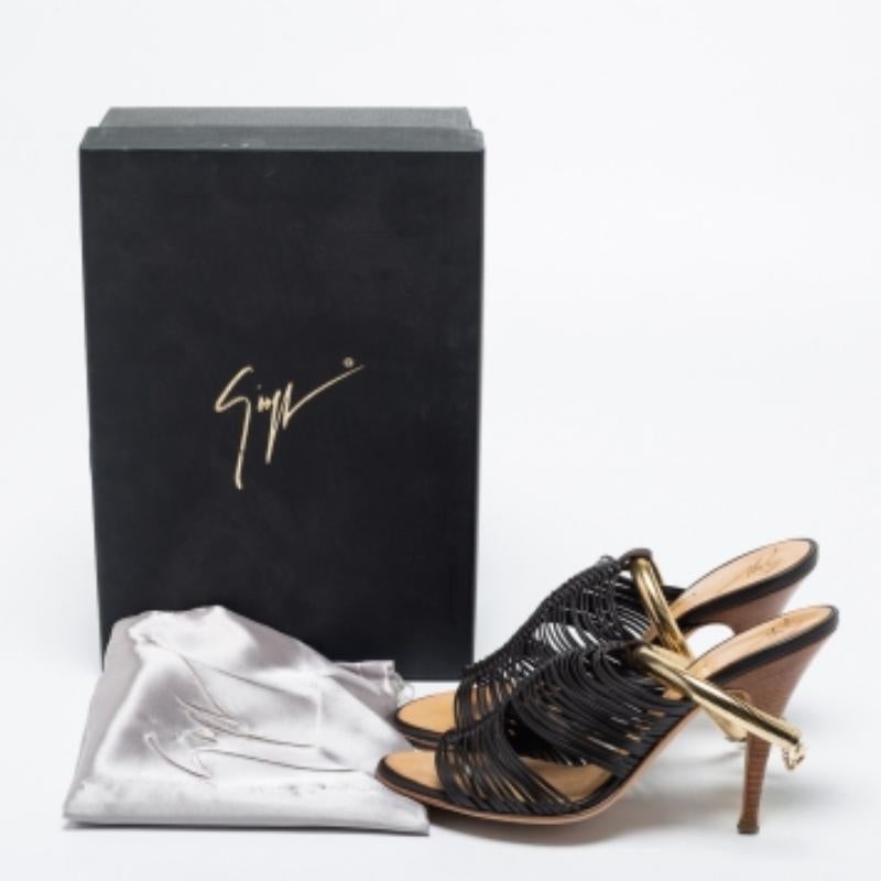Giuseppe Zanotti Dunkelbraune Leder Riemchensandalen Größe 37.5 im Angebot 3