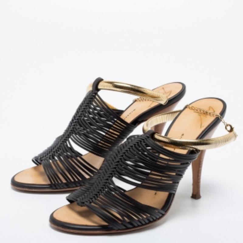 Giuseppe Zanotti Dunkelbraune Leder Riemchensandalen Größe 37.5 im Angebot 4