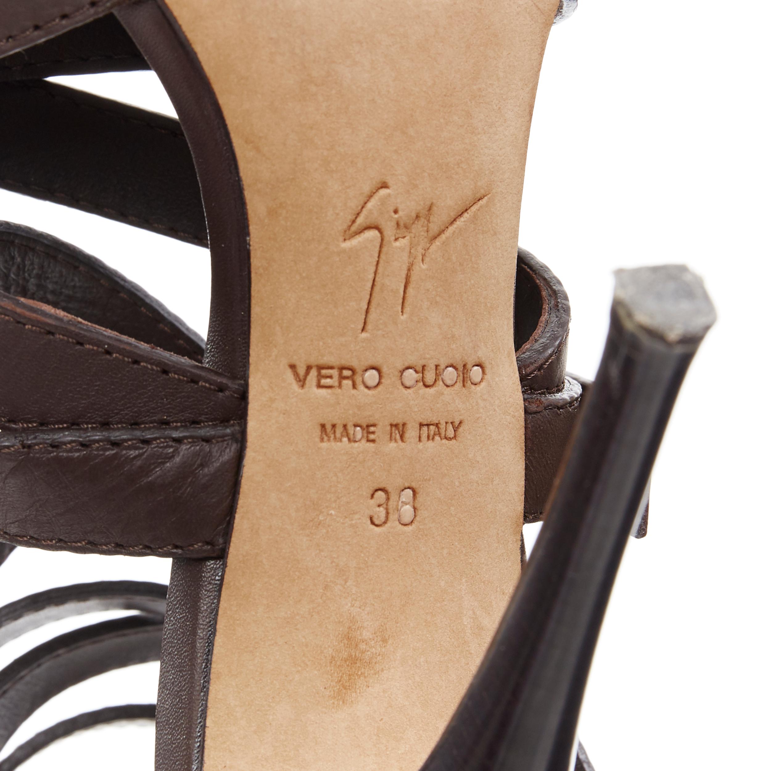 Sandalias de tacón de lona verde militar con tiras marrón oscuro GIUSEPPE ZANOTTI EU38 7